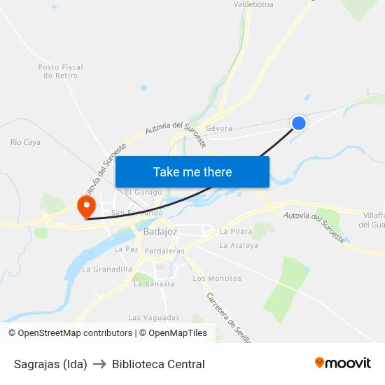 Sagrajas (Ida) to Biblioteca Central map