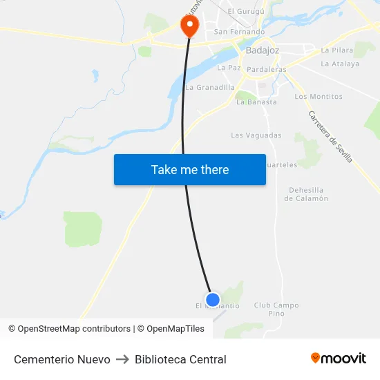 Cementerio Nuevo to Biblioteca Central map