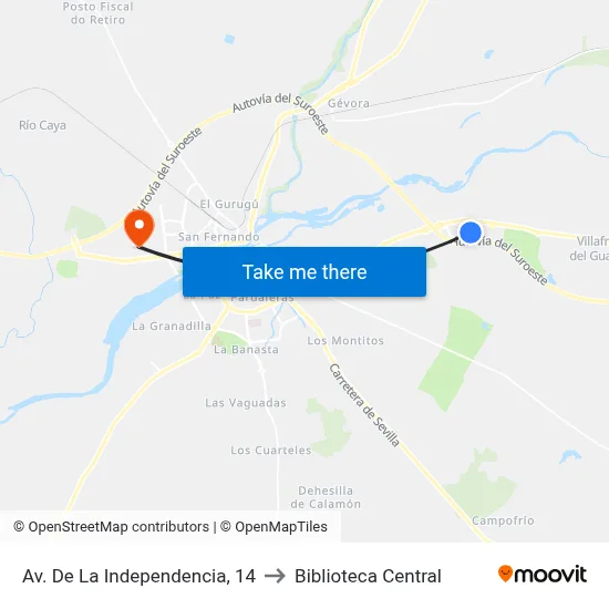 Av. De La Independencia, 14 to Biblioteca Central map