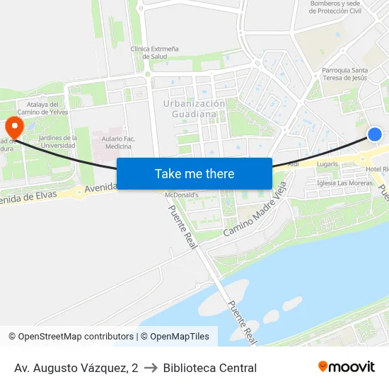 Av. Augusto Vázquez, 2 to Biblioteca Central map