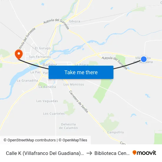Calle K (Villafranco Del Guadiana) - Ida to Biblioteca Central map