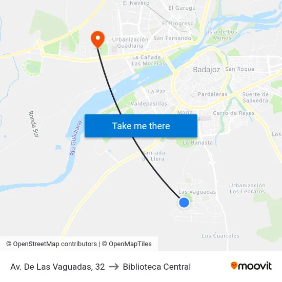 Av. De Las Vaguadas, 32 to Biblioteca Central map