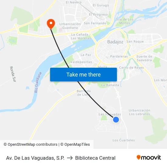 Av. De Las Vaguadas, S.P. to Biblioteca Central map