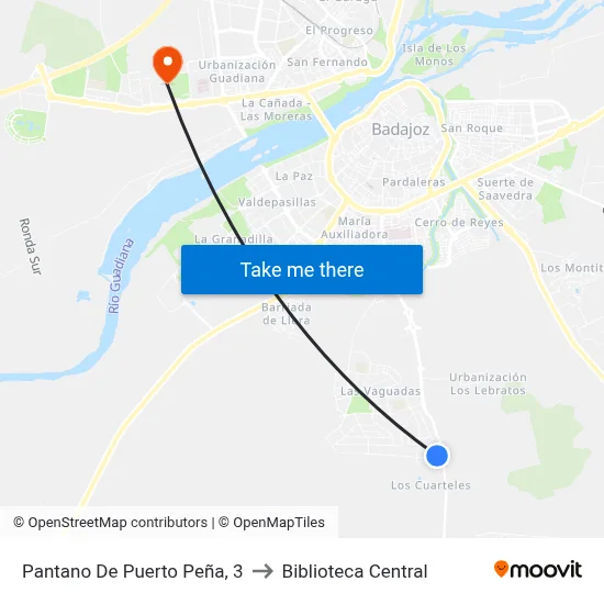 Pantano De Puerto Peña, 3 to Biblioteca Central map