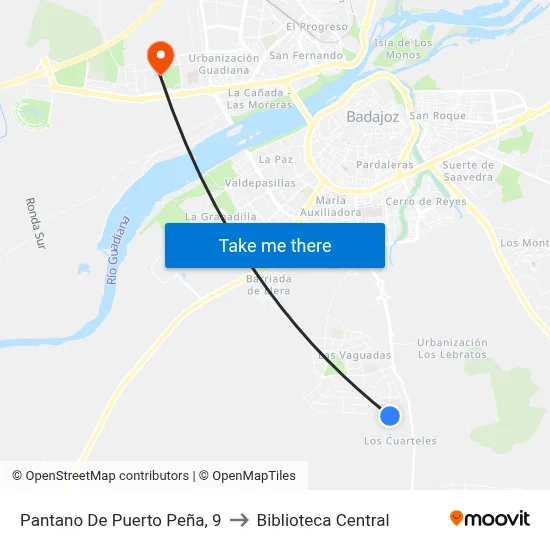Pantano De Puerto Peña, 9 to Biblioteca Central map
