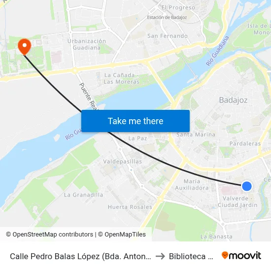 Calle Pedro Balas López (Bda. Antonio Domínguez) to Biblioteca Central map