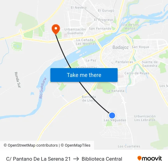 C/ Pantano De La Serena 21 to Biblioteca Central map