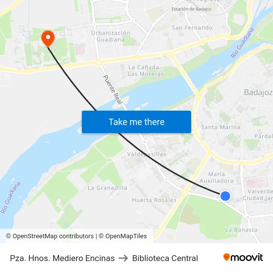 Pza. Hnos. Mediero Encinas to Biblioteca Central map