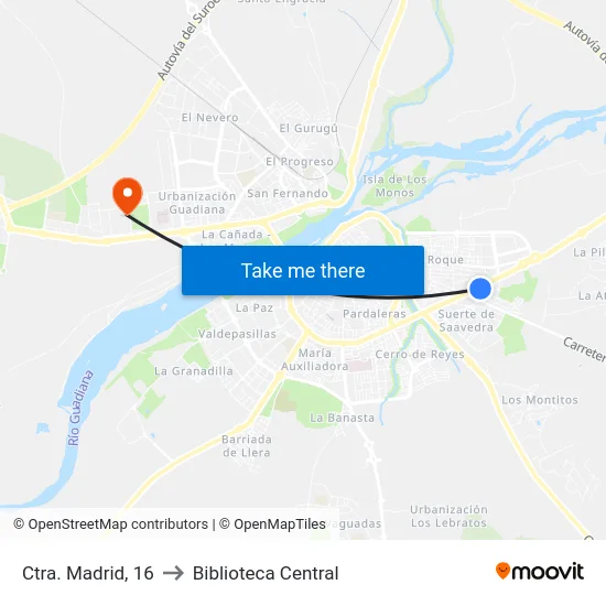 Ctra. Madrid, 16 to Biblioteca Central map