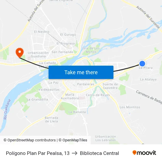 Polígono Plan Par Pealsa, 13 to Biblioteca Central map