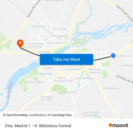Ctra. Madrid 1 to Biblioteca Central map