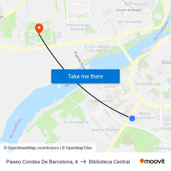 Paseo Condes De Barcelona, 4 to Biblioteca Central map