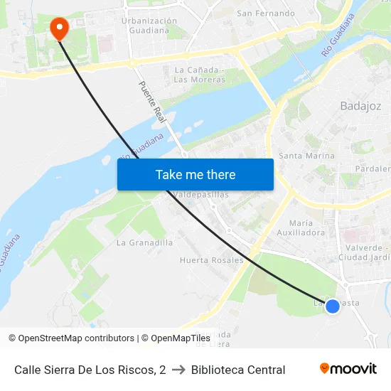 Calle Sierra De Los Riscos, 2 to Biblioteca Central map