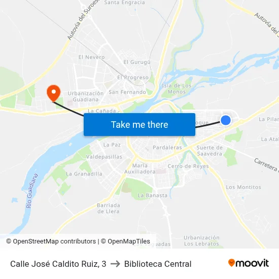 Calle José Caldito Ruiz, 3 to Biblioteca Central map