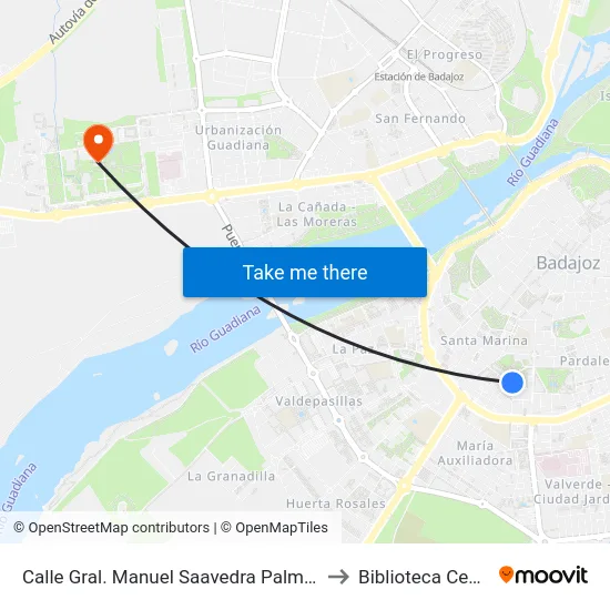 Calle Gral. Manuel Saavedra Palmeiro, 9 to Biblioteca Central map