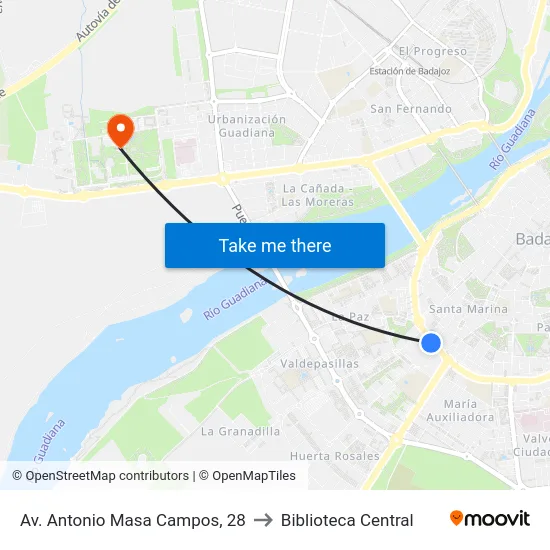 Av. Antonio Masa Campos, 28 to Biblioteca Central map