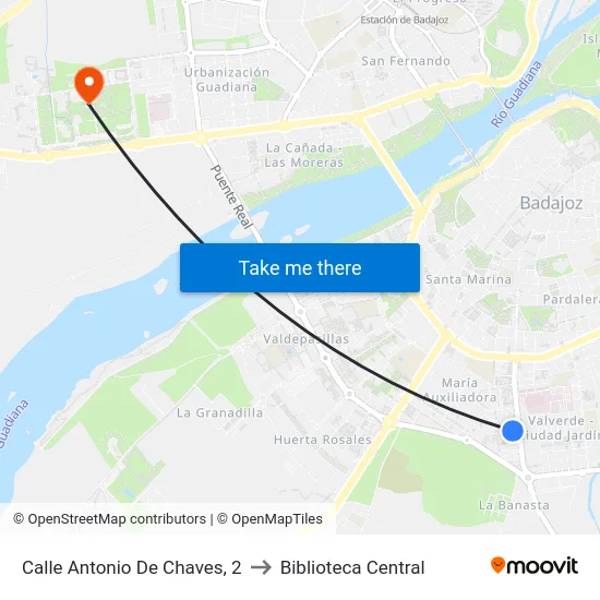 Calle Antonio De Chaves, 2 to Biblioteca Central map