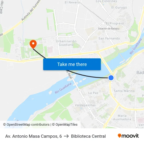 Av. Antonio Masa Campos, 6 to Biblioteca Central map