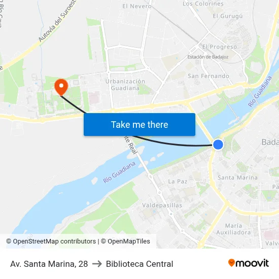 Av. Santa Marina, 28 to Biblioteca Central map