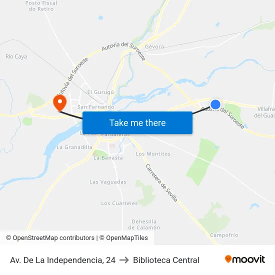 Av. De La Independencia, 24 to Biblioteca Central map