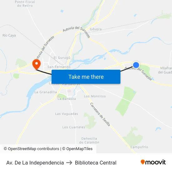 Av. De La Independencia to Biblioteca Central map