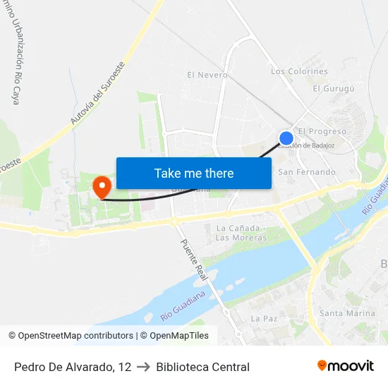 Pedro De Alvarado, 12 to Biblioteca Central map