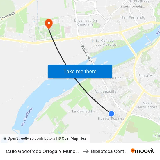 Calle Godofredo Ortega Y Muñoz, 1 to Biblioteca Central map