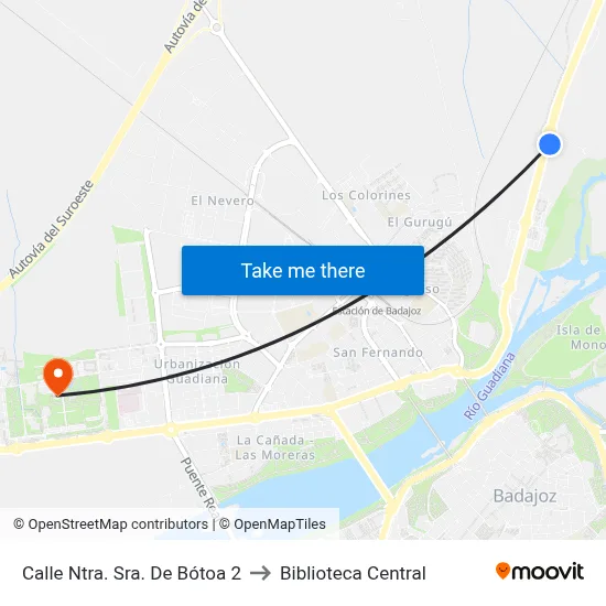 Calle Ntra. Sra. De Bótoa 2 to Biblioteca Central map