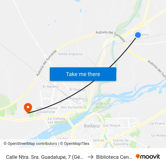 Calle Ntra. Sra. Guadalupe, 7 (Gévora) to Biblioteca Central map