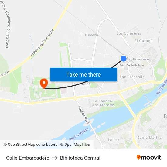 Calle Embarcadero to Biblioteca Central map