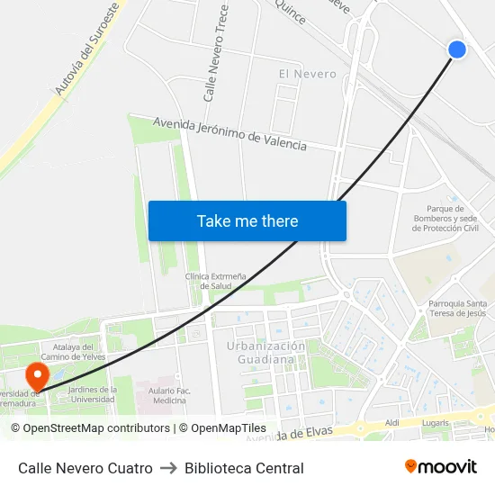 Calle Nevero Cuatro to Biblioteca Central map