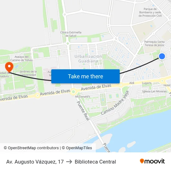 Av. Augusto Vázquez, 17 to Biblioteca Central map