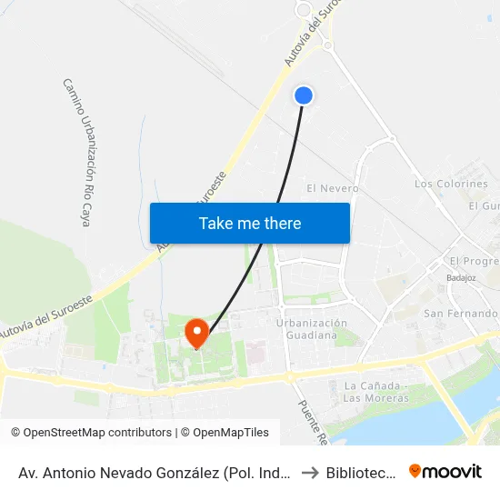 Av. Antonio Nevado González  (Pol. Ind. El Nevero - C. Comercial) to Biblioteca Central map