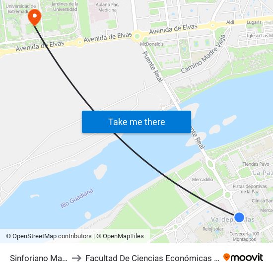 Sinforiano Madroñero to Facultad De Ciencias Económicas Y Empresariales map