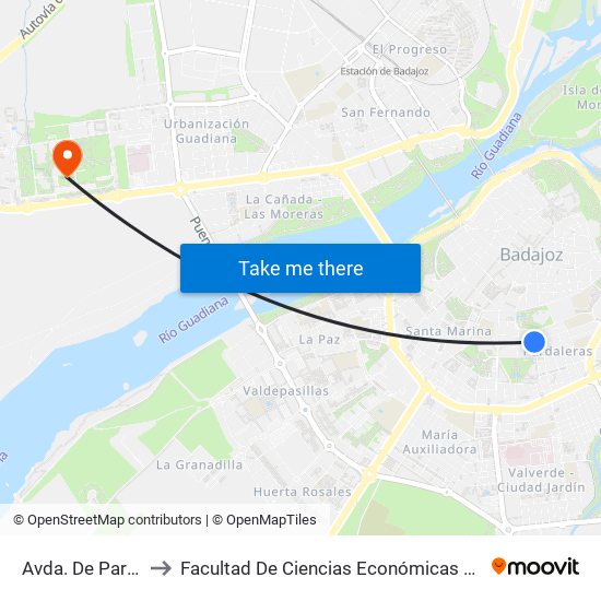 Avda. De Pardaleras to Facultad De Ciencias Económicas Y Empresariales map