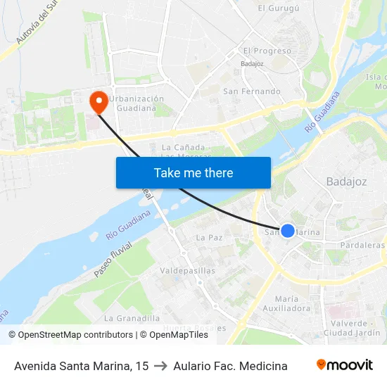 Avenida Santa Marina, 15 to Aulario Fac. Medicina map