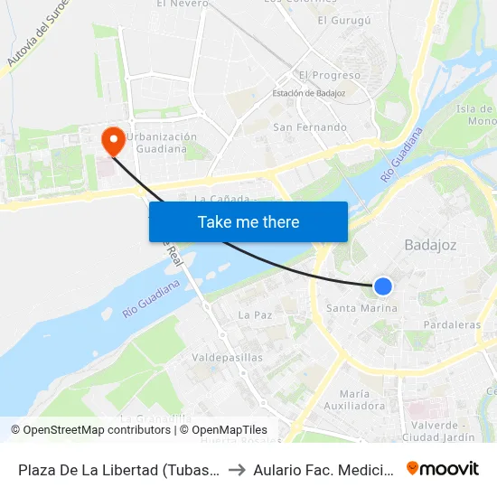Plaza De La Libertad (Tubasa) to Aulario Fac. Medicina map