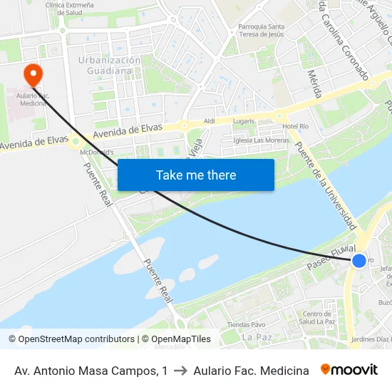 Av. Antonio Masa Campos, 1 to Aulario Fac. Medicina map