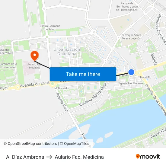 Av. Adolfo Díaz Ambrona to Aulario Fac. Medicina map