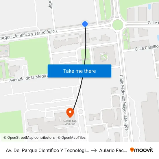 Av. Del Parque Científico Y Tecnológico (Facultad De Medicina) to Aulario Fac. Medicina map