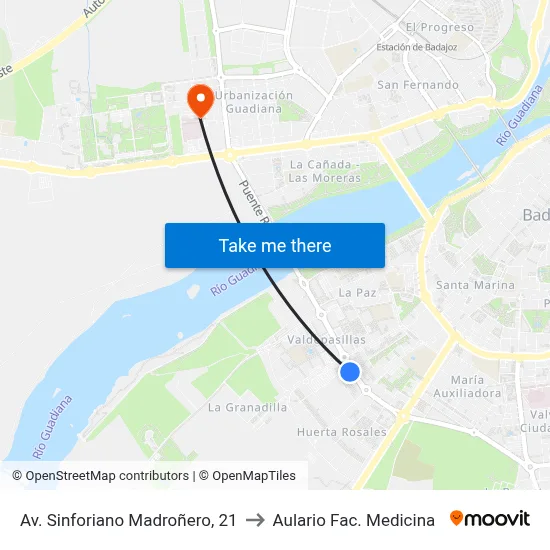Av. Sinforiano Madroñero, 21 to Aulario Fac. Medicina map