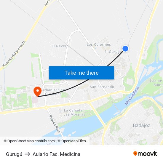 Gurugú to Aulario Fac. Medicina map