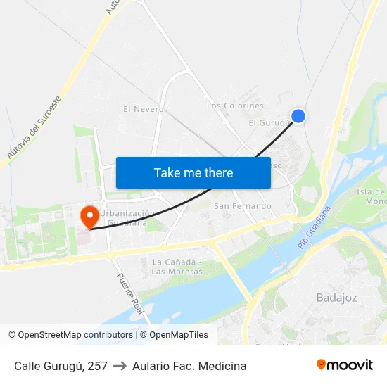 Calle Gurugú, 257 to Aulario Fac. Medicina map