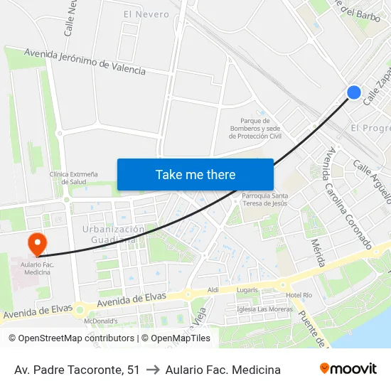 Av. Padre Tacoronte, 51 to Aulario Fac. Medicina map