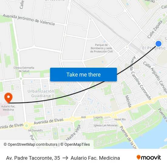 Av. Padre Tacoronte, 35 to Aulario Fac. Medicina map