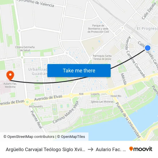Argüello Carvajal Teólogo Siglo Xvii, 28 (Calle Canarias) to Aulario Fac. Medicina map