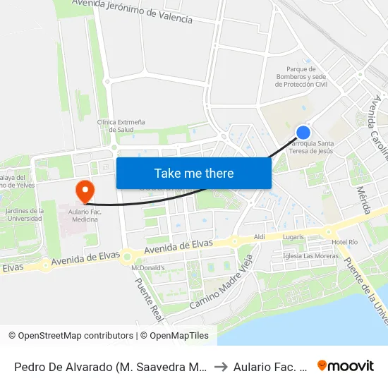 Pedro De Alvarado (M. Saavedra Martínez, Seminario) to Aulario Fac. Medicina map