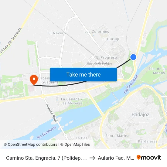 Camino Sta. Engracia, 7 (Polidep. Las Palmeras) to Aulario Fac. Medicina map