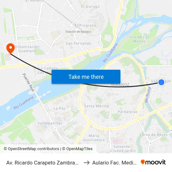 Av. Ricardo Carapeto Zambrano, 48 to Aulario Fac. Medicina map