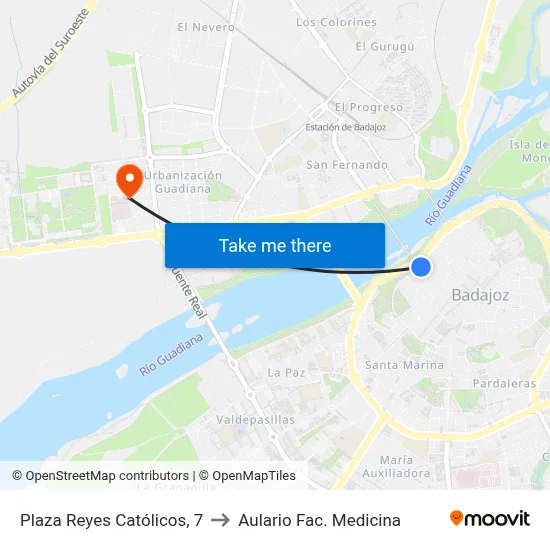 Plaza Reyes Católicos, 7 to Aulario Fac. Medicina map